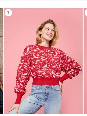 Mixed Crewneck Knit Sweater in Red Celestial